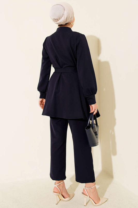 Kuşak Detaylı İkili Takım Lacivert