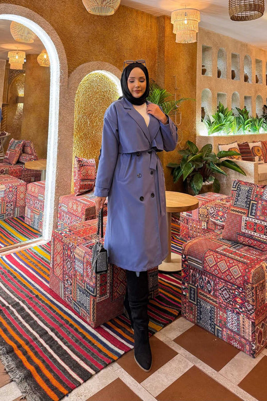 Trench-coat avec ceinture et épaulettes en indigo