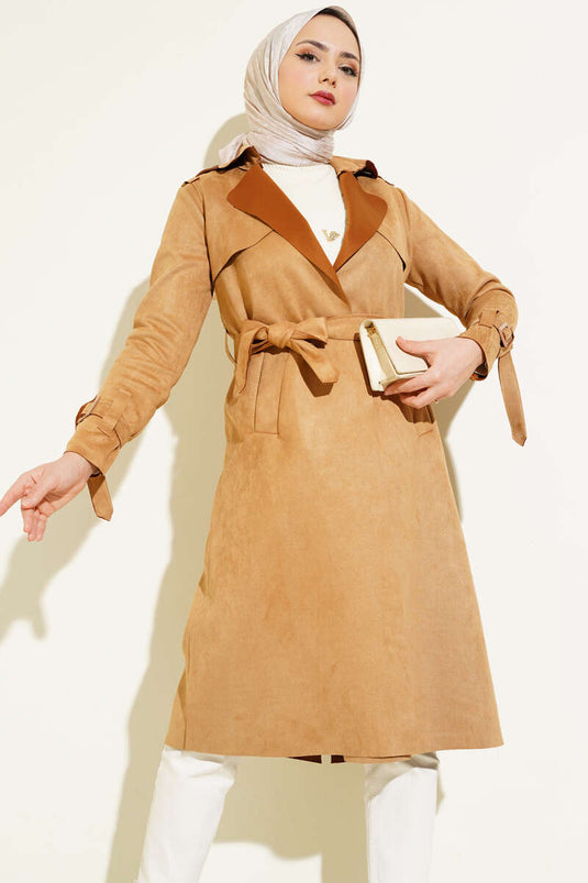 Trench-Coat En Daim Araboy Ceinturé Biscuit