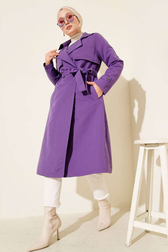 معطف واقٍ من المطر من أرابوي بحزام، لون أرجواني