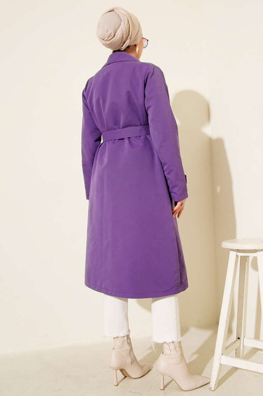 معطف واقٍ من المطر من أرابوي بحزام، لون أرجواني