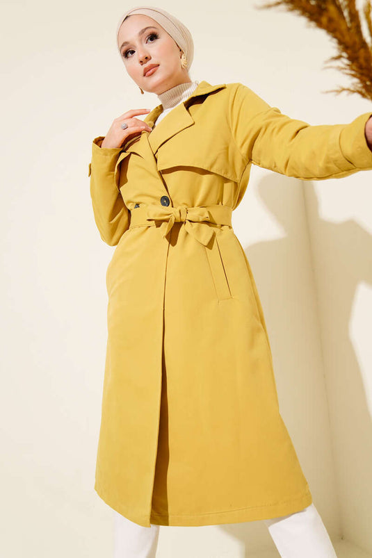 معطف ترنش أرابوي بحزام، أخضر زيتوني