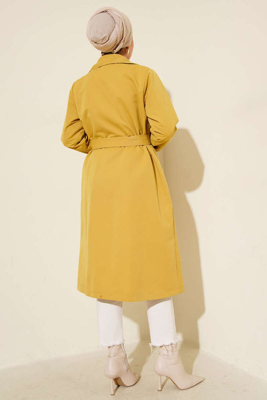 معطف ترنش أرابوي بحزام، أخضر زيتوني