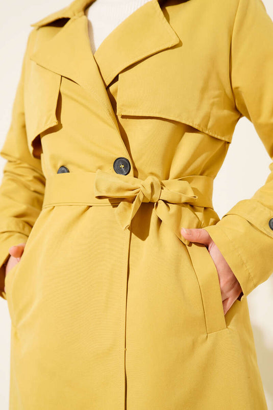 معطف ترنش أرابوي بحزام، أخضر زيتوني