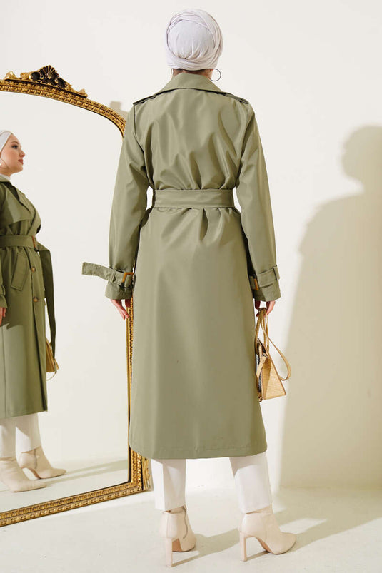 Gevoerde trenchcoat met riem, kaki