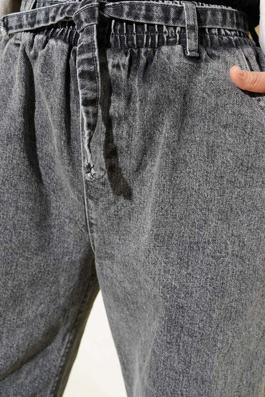 Pantalón Vaqueros Elásticos Cintura Con Cinturón Ahumado