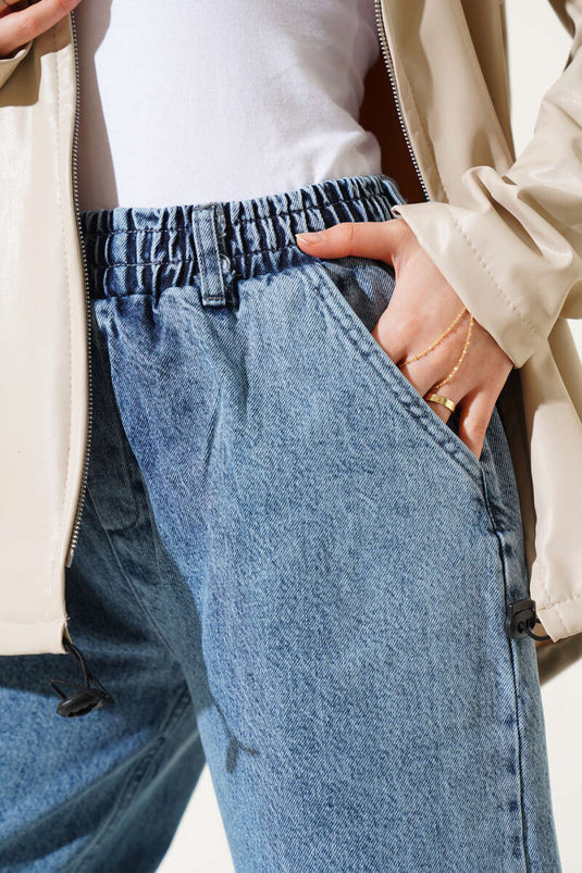 Belted High-Waisted Denim Pants Snow Light