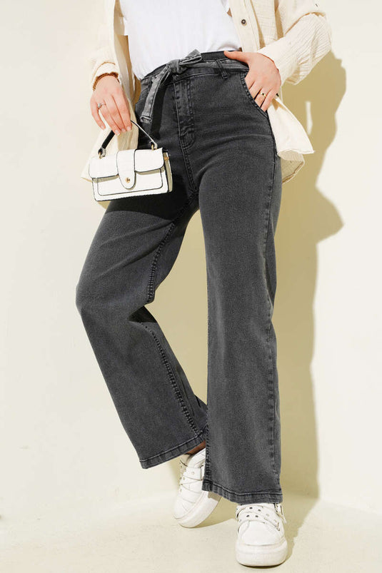 Pantalon en jean gris fumé avec ceinture élastique et bande à la taille