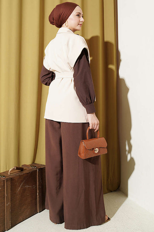 Gilet Blazer con Cintura Beige