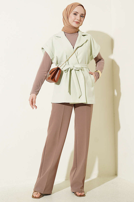 Belted Blazer Vest in Olive Green