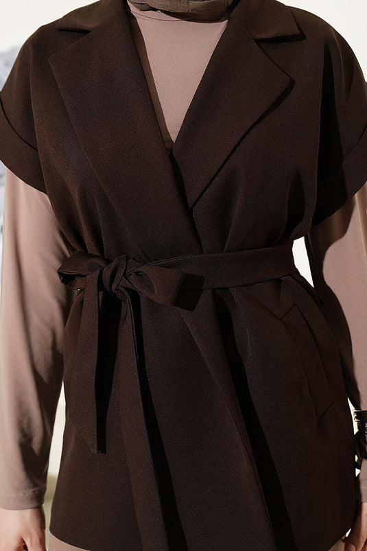Belted Blazer Vest Brown
