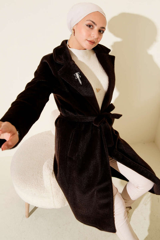 معطف كشمير برونزي بحزام، بني مر