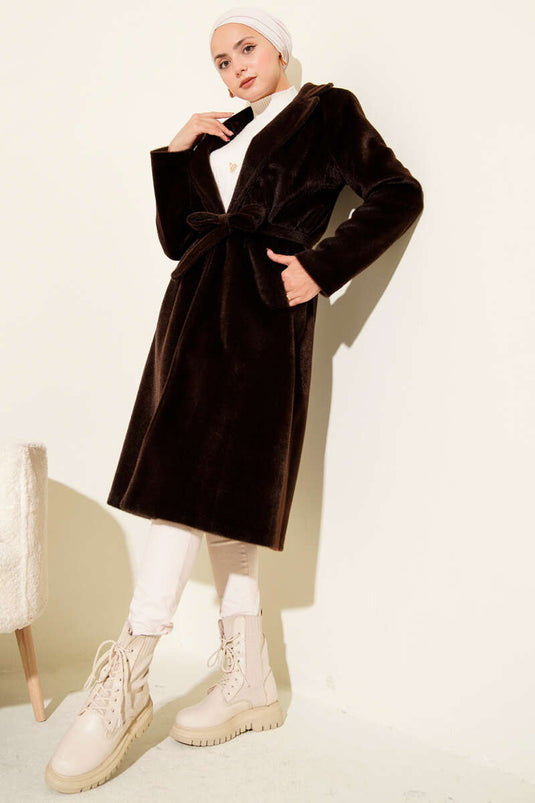 معطف كشمير برونزي بحزام، بني مر