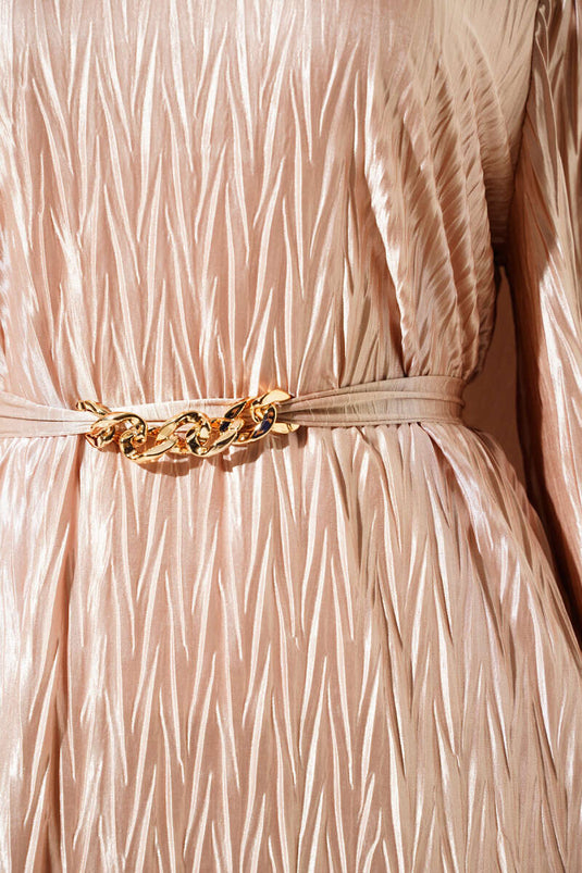 Belted Pleated Dress Beige