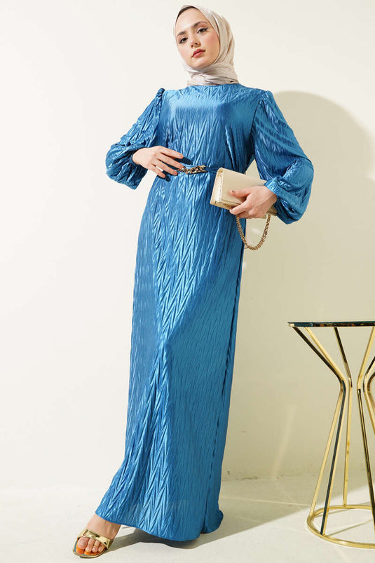 Robe plissée ceinturée indigo
