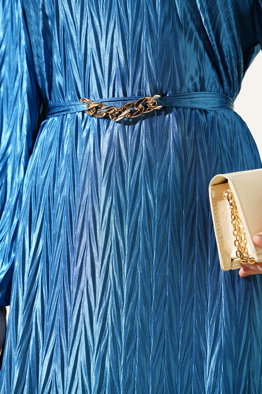 Robe plissée ceinturée indigo