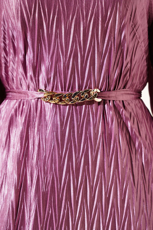 Belted Pleated Dress in Lilac