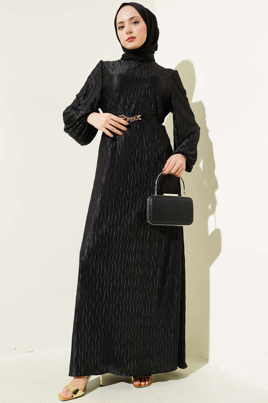 Belted Pleated Dress Black
