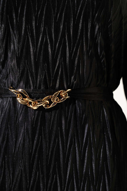 Belted Pleated Dress Black