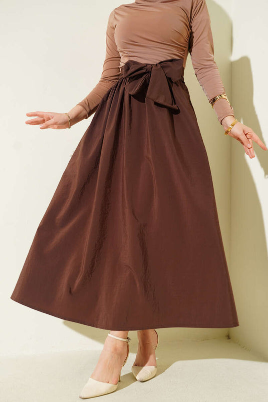 Belted Bell Skirt Brown