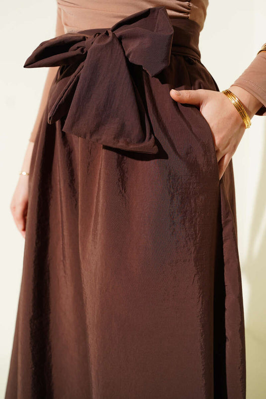 Belted Bell Skirt Brown