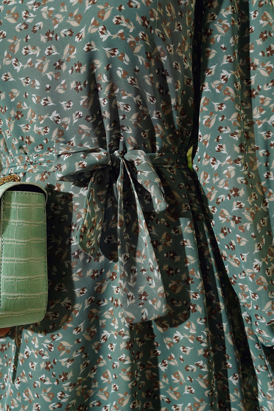 Belted Flower Patterned Dress Mint