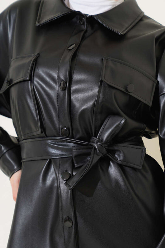 Chemise En Cuir Ceinturée Noir