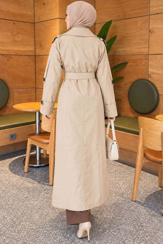 Trench Coat Beige Con Cintura E Bottoni