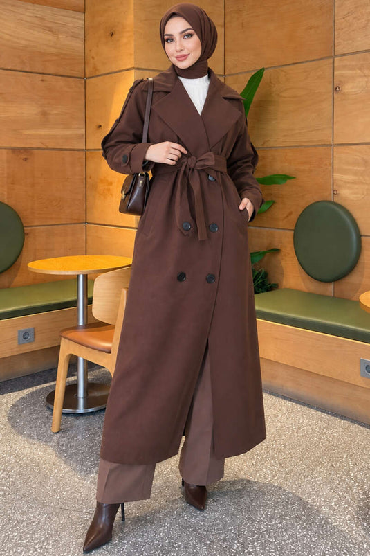 Trench-Coat Marron À Ceinture Et Boutons