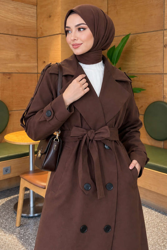 Trench-Coat Marron À Ceinture Et Boutons