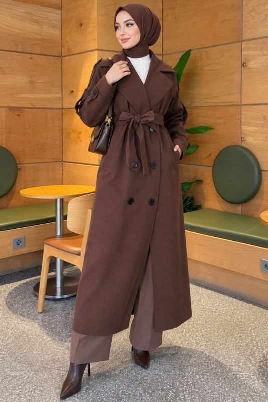 Trench-Coat Marron À Ceinture Et Boutons