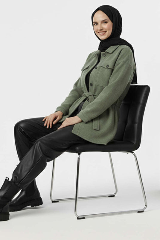 Veste en cachemire boutonnée avec ceinture Menthe