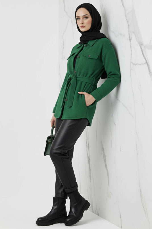 Giacca in cashmere con cintura e bottoni Smeraldo