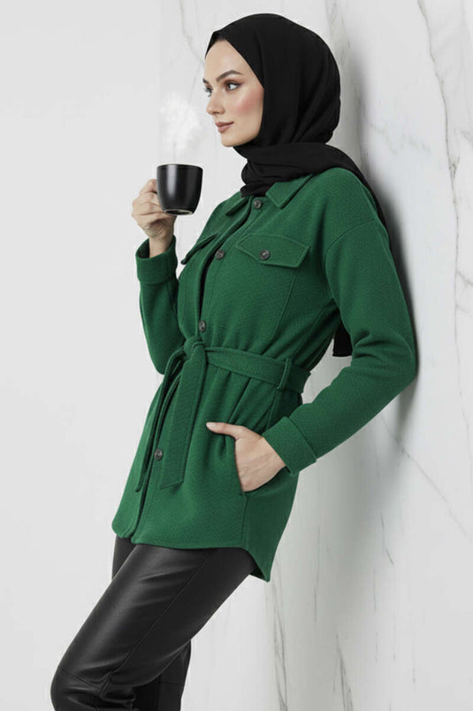 Veste en cachemire boutonnée avec ceinture Émeraude