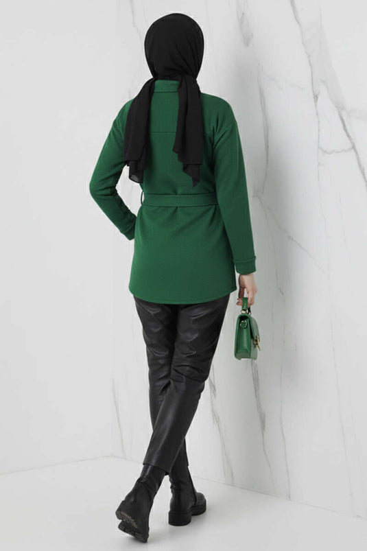 Veste en cachemire boutonnée avec ceinture Émeraude