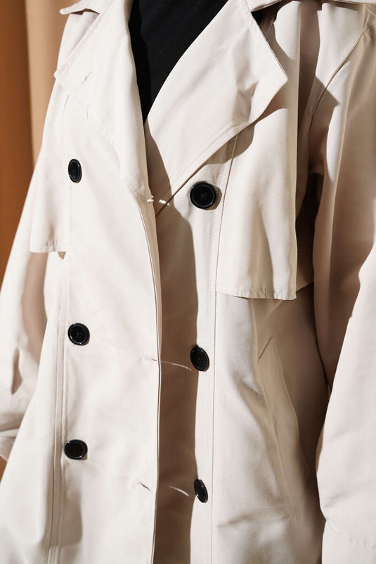 Trench-coat croisé boutonné avec ceinture beige