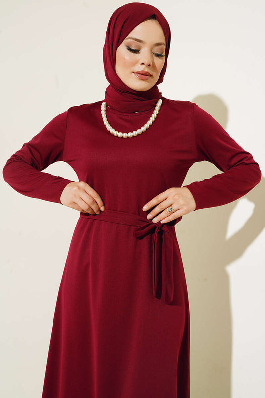 Robe Droite Mira Ceinturée Rouge Claret