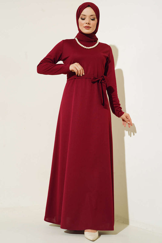 Robe Droite Mira Ceinturée Rouge Claret