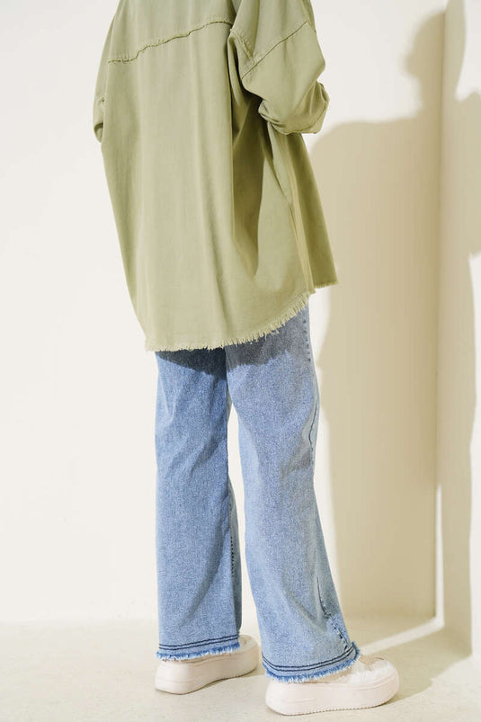 Belted Wide Leg Jeans Light Snow