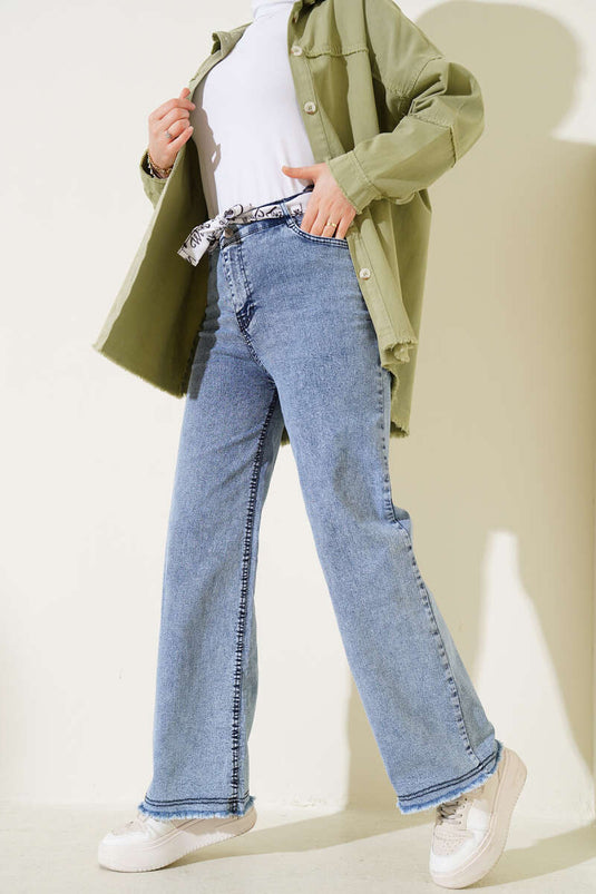 Belted Wide Leg Jeans Light Snow