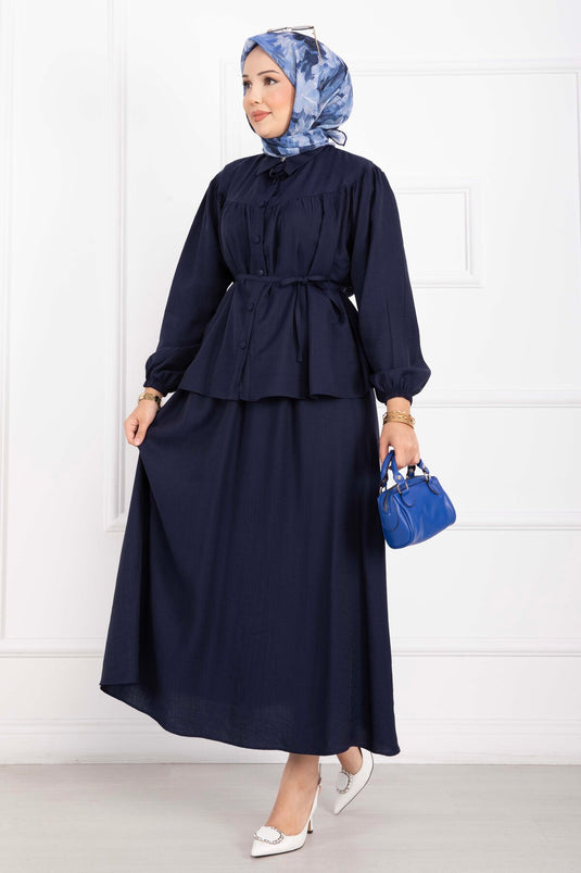 Completo Camicia E Gonna Con Cintura Blu Navy