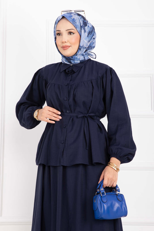 Completo Camicia E Gonna Con Cintura Blu Navy