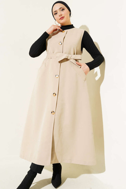 Belted Double-Breasted Trench Coat Set Beige