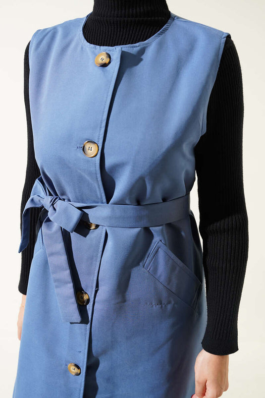 Dubbele trenchcoat met riem indigo