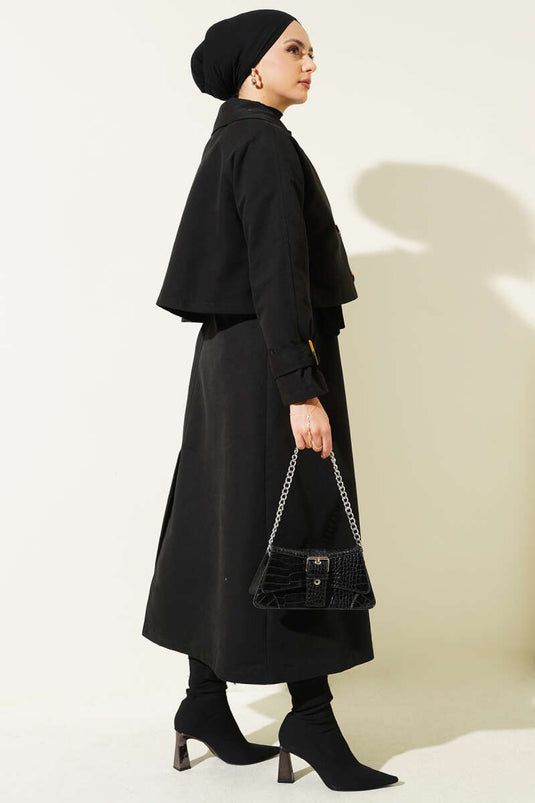 Ensemble Trench Double Ceinturé Noir