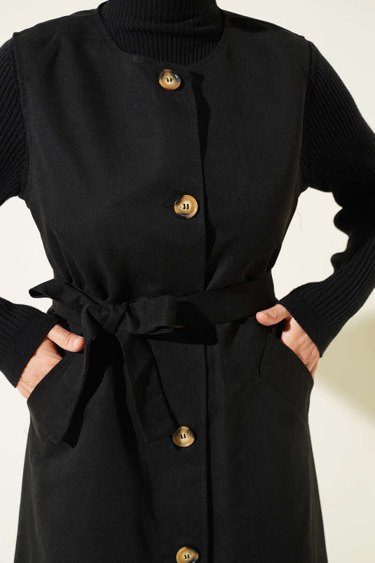 Belted Double Breasted Trench Coat Set Black