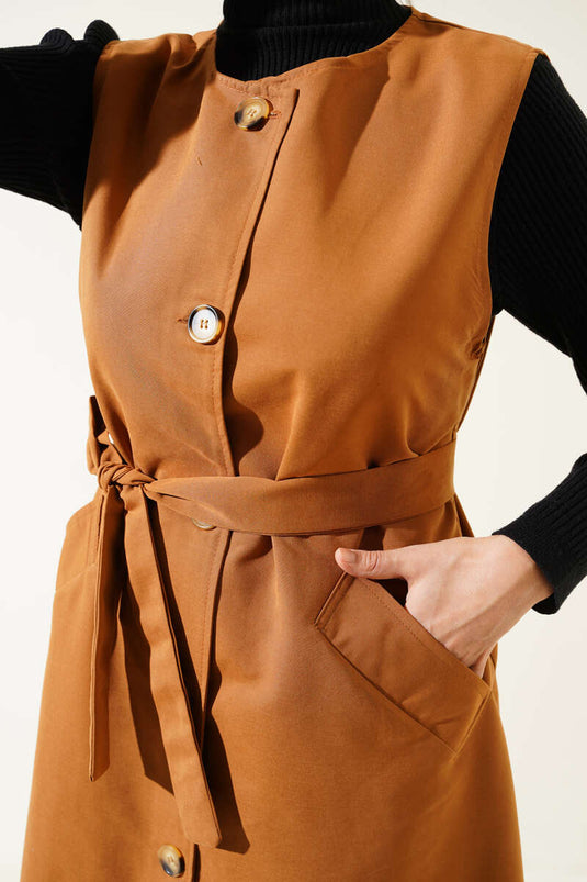 Belted Double-Breasted Trench Coat Set Tan