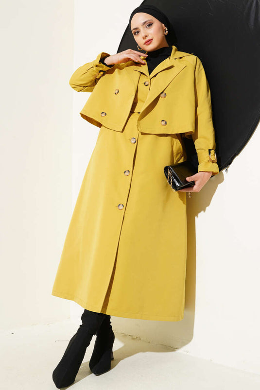 Belted Double Breasted Trench Coat Set Olive Green