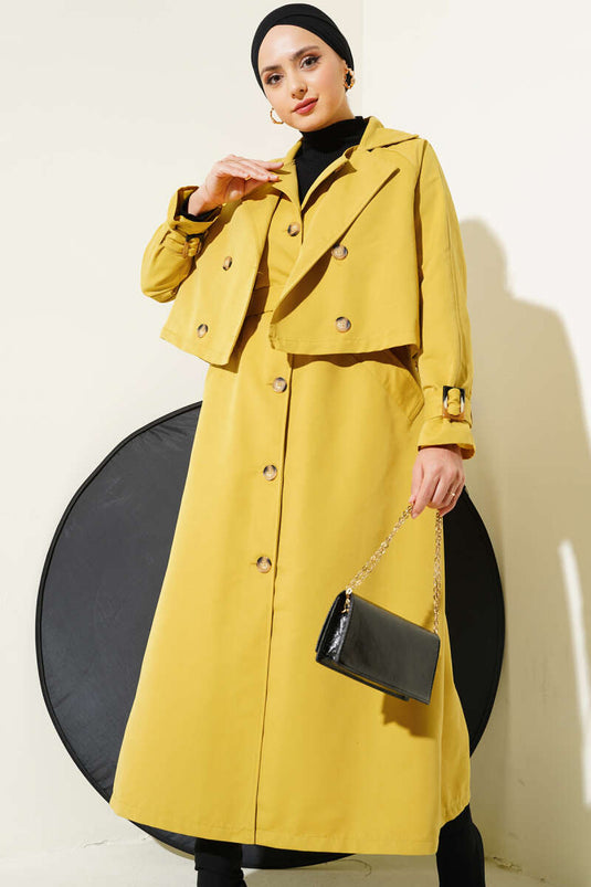 Ensemble trench-coat double ceinturé vert pétrole