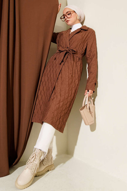 Belted Quilted Coat Brown